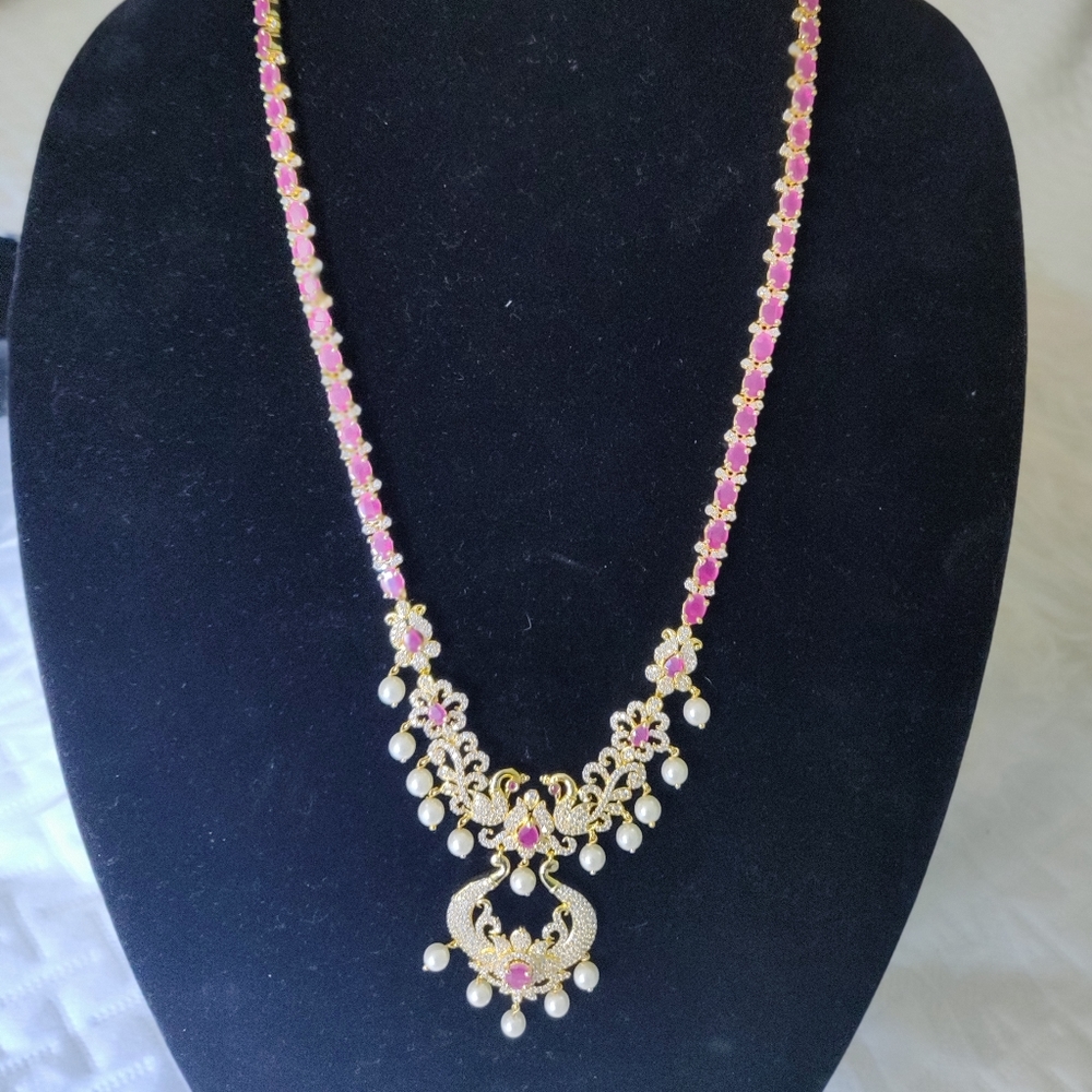 Brand New ruby and cz stone necklace set